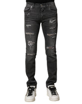 Dolce & Gabbana Black Washed Tattered Slim Fit Denim Jeans